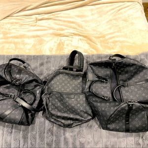 Louie Vuitton 50” Duffle bag, 55” duffle bag and backpack